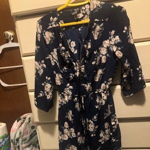 Navy blue half zip floral dress long sleeve